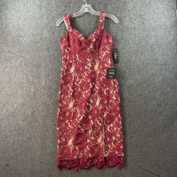 Lulus Dress Women’s Medium Red Wine Table for Two Lace Off the Shoulder Sheath - Picture 1 of 7